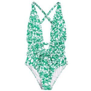 Floral Print Criss Cross Tie Front One Piece Bathing Suit